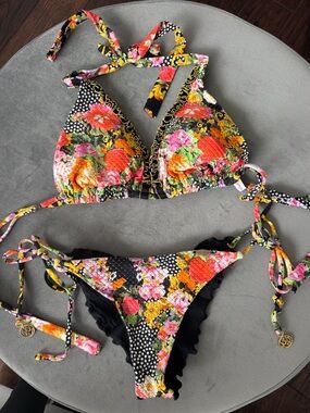 Luli Fama Multicolor Ruffle Trim Bikini Set